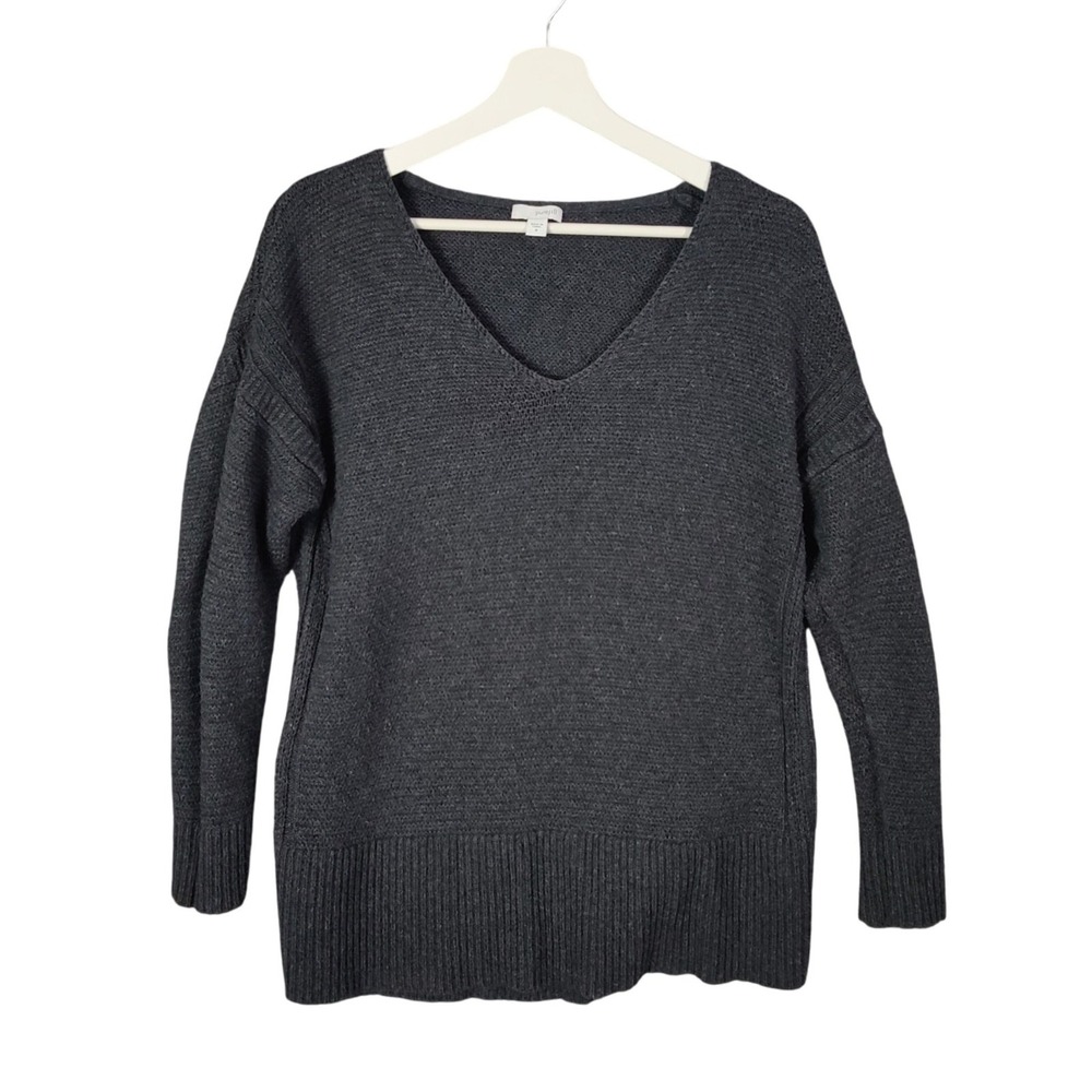 Pure J Jill Women Minimalist Quiet Cashmere Cotton Luxe VNeck Sweater M Charcoal